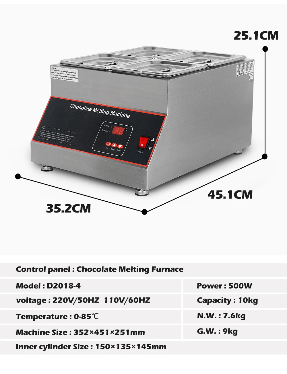 Description Picture 6 of itemITOP Electric Chocolate Melting Machine Digital Display Chocolate Melting Furnace Air Heating No Water Need 220-240V 110V/60Hz