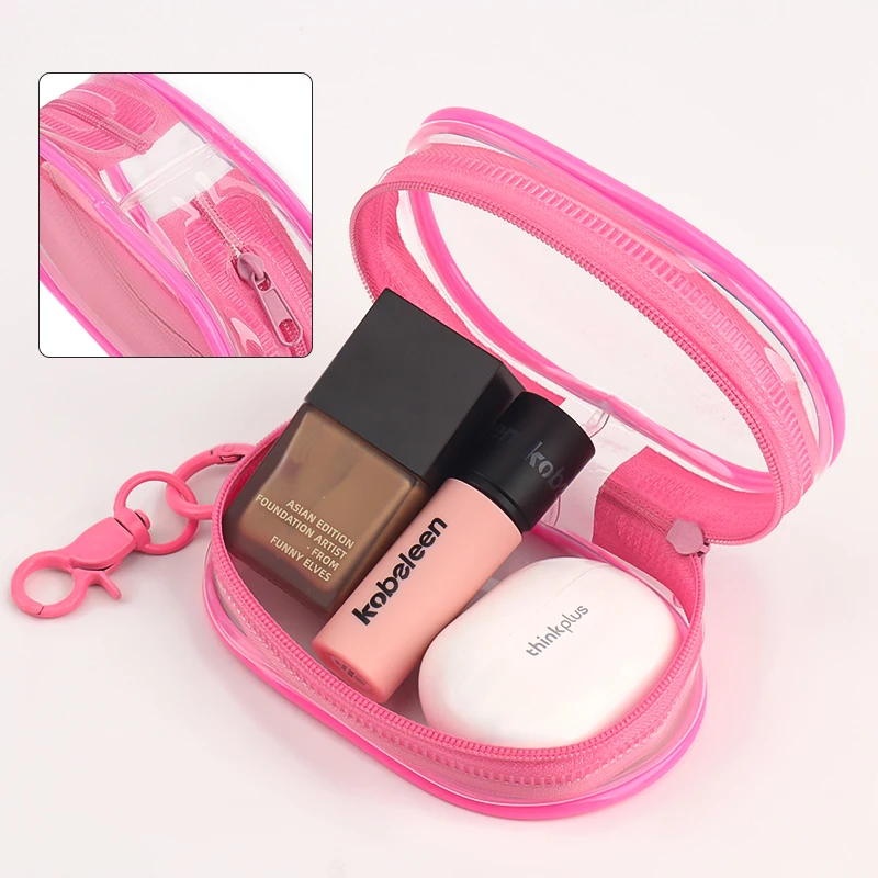 Multi-functional Portable Clear Cosmetics Storage Bag Space Saving Organizer Earphones Chargers Powder Puff Mini Keychain Loop 1