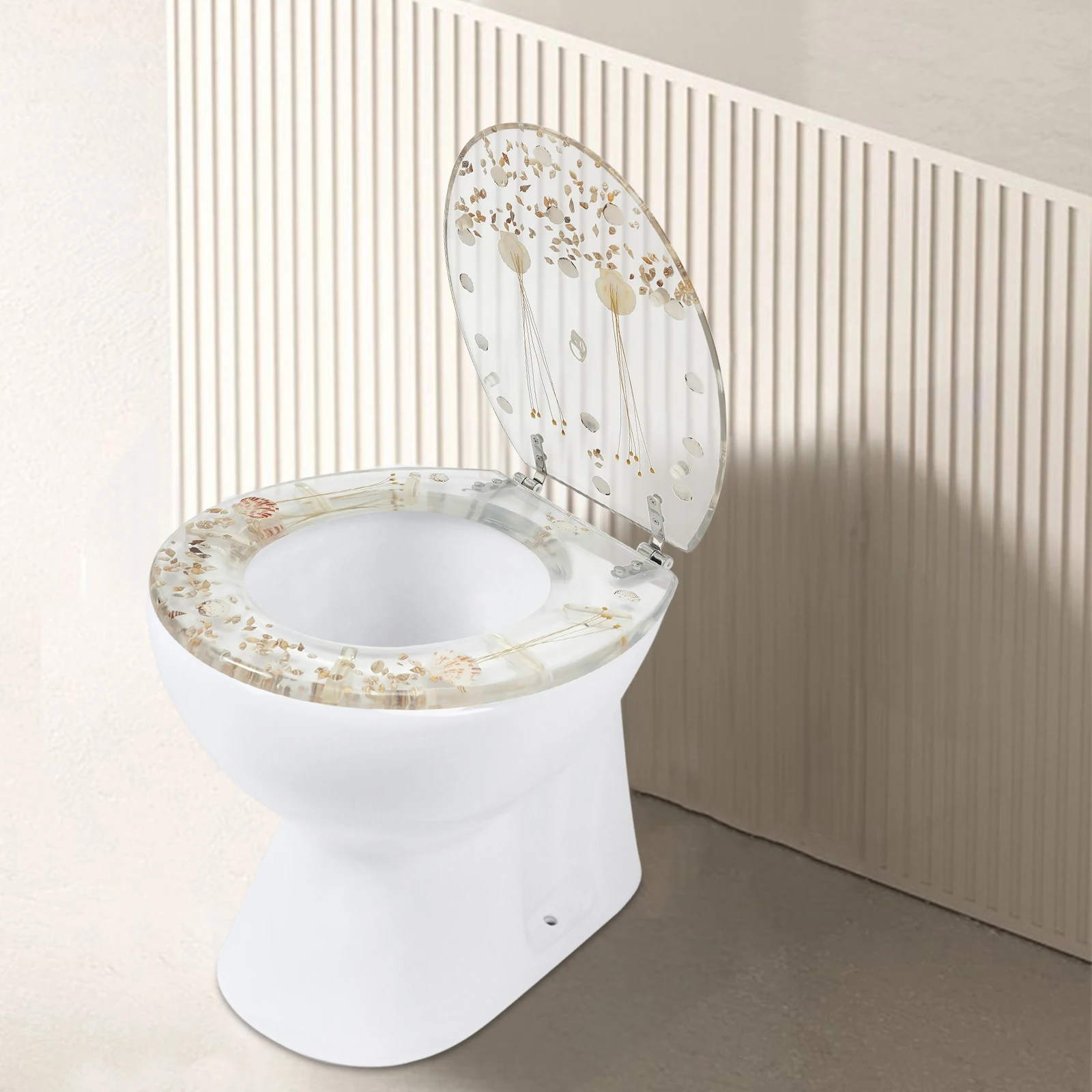 Resin Toilet Lid Universal Cover Real Dried Flower Shell Universal Toilet Cover Transparent