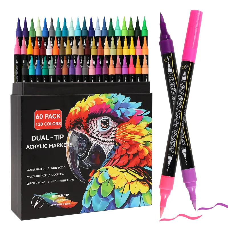 24/48/72/96/120 Colors Acrylic Paint Markers Set –Dual-Tip Pens for Rock Painting, Crafts & Artwork – Vivid, Quick-Dry Pigments