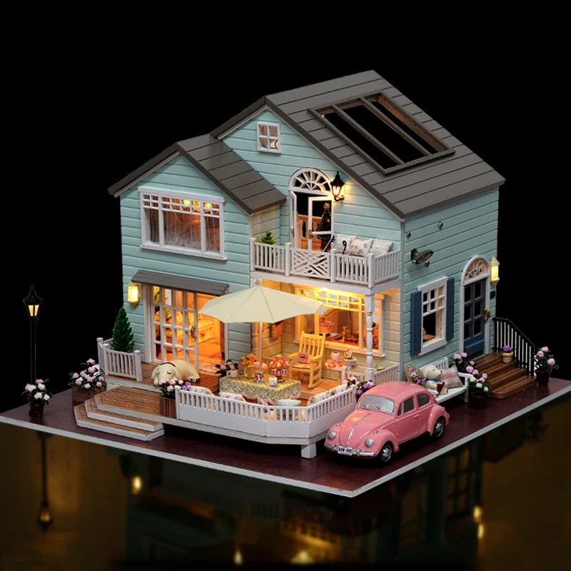 DIY Large Villa Wooden Dollhouse Miniature With Furniture Kit