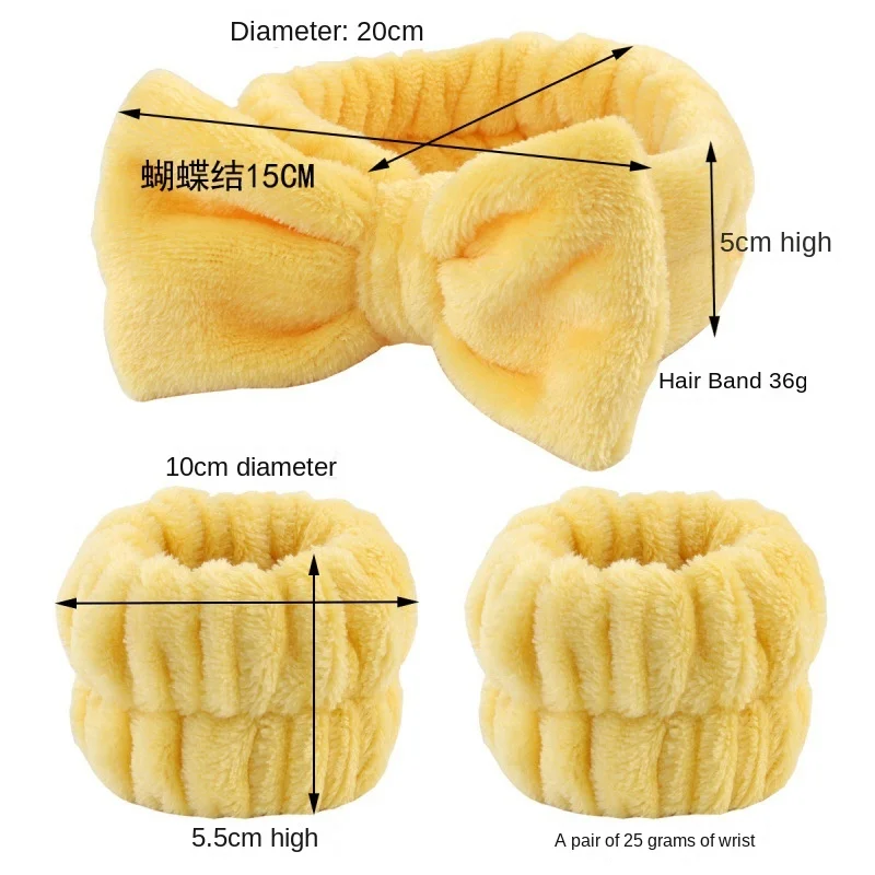 Bow Headband & Wristband Set - Soft Elastic Towel for Face Washing, Makeup, Yoga, and Skincare