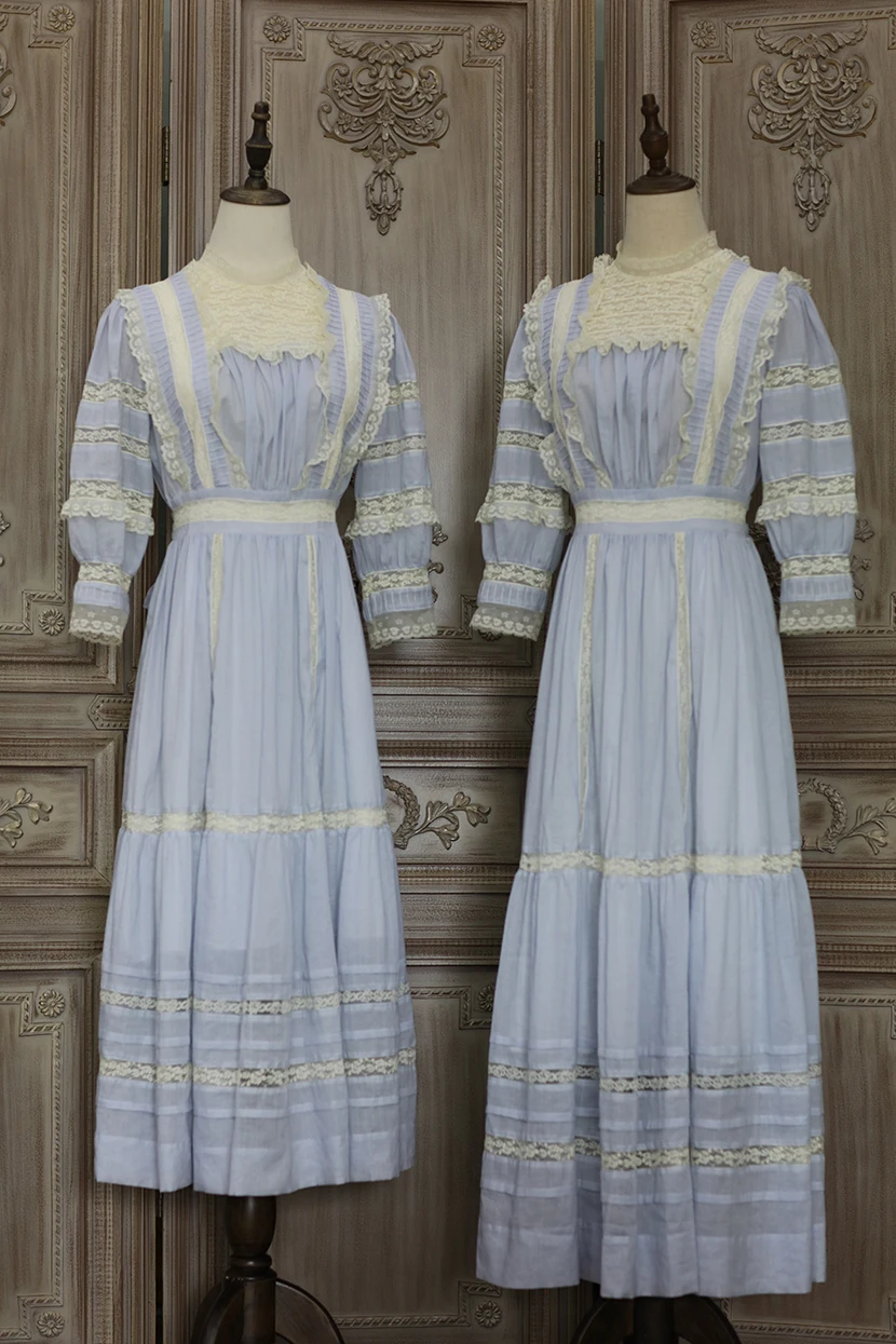 

Summer Original Design Women Edwardian Vintage Inspired Cottogecore Embroidery Thin Cotton Ramie Long Dresses