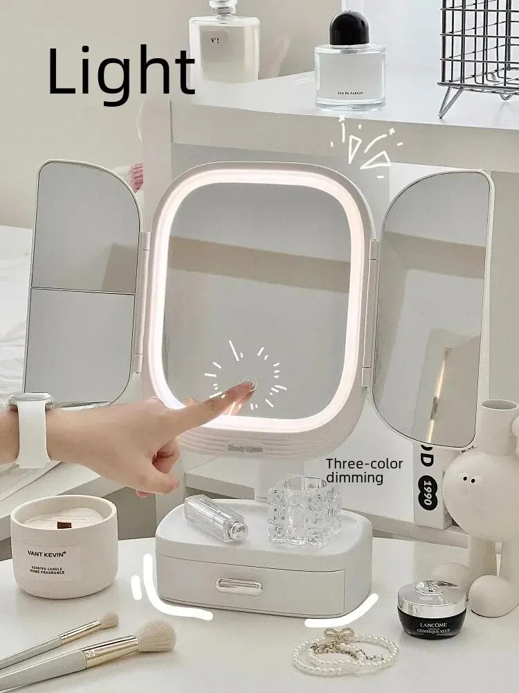 기숙사용 데스크탑 메이크업 거울 조명, 접이식 쉘 거울, 침실 데스크탑 화장대 조명