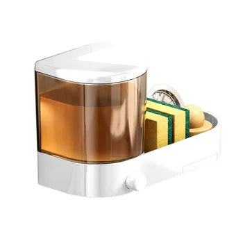 พร้อมถาดระบายน้ําเครื่องจ่ายสบู่ติดผนังพร้อมที่วางฟองน้ํามือกดผู้ถือของเหลวล้างจานความจุขนาดใหญ่กันน้ํา 10