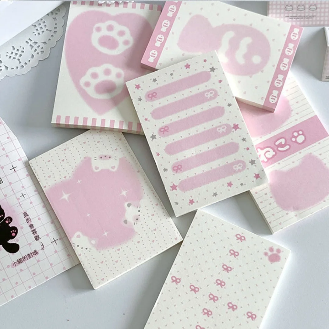 Kawaii Rosa Katzen-Notizblock 50 Blatt Niedliche Pfoten-Klebezettel A7-Format Notizblock für Journaling Studium Büro Schule Schreibwaren – Detail 2