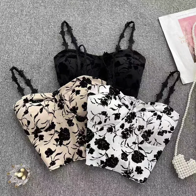 ITOOLIN Women Sweet Elastic Camis Underwear Padded Bra Spaghetti Cute Crop Tops Print Tank Tops For Women Summer 2024 Best Sellers In Women's Clothing