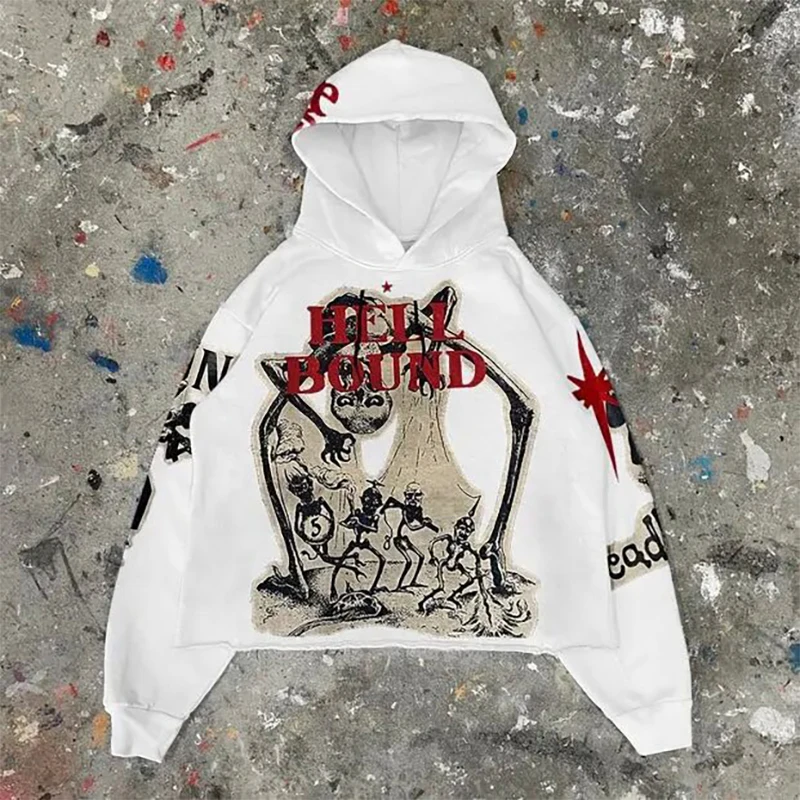 thumbnail image 3 of Sudadera con capucha Y2K para hombre y mujer, con estampado gráfico de letras de hip hop, de gran tamaño, estilo gótico, ropa para hombre, 3 of 4