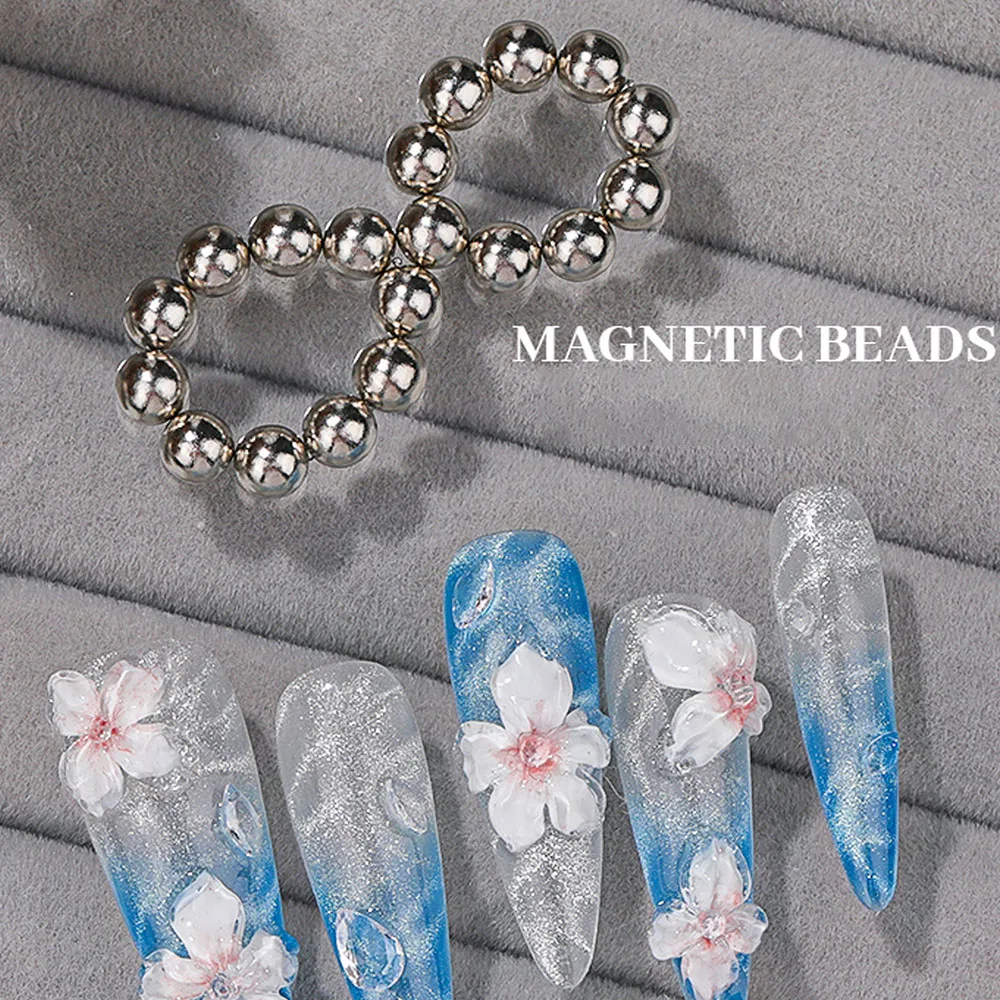 20Beads Ring Cat Eyes Magnet Water Ripple Design Magnetic Round Ball for Manicure 3D Design Cat Eyes Gel Polish Manicure Tools