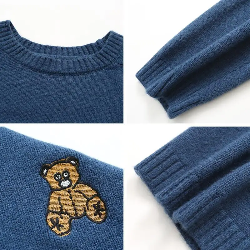 Autumn Winter Fashion Solid Color Bear Sweaters New Long Sleeve All-match O-collar Casual Loose Bottoming Knitting Shirt 2022 6