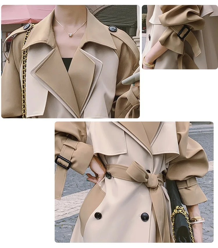 long duvet coat High-quality Contrast Color Stitching Trench Coat For Womens 2022 Spring Autumn Long Windbreakers Sashes Ladies Fashion Overcoat parka jacket women