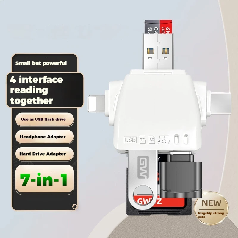 7-in-1 card reader universal interface for mobile phones and computers multiple ports for simultaneous reading of memory cards