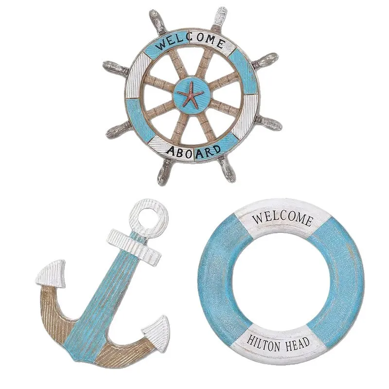 1 set di decorazioni per la casa a tema nautico, con ancora in legno, timoni e salvagenti, decorazioni da parete a tema oceano, decorazioni nautiche per interni, utilizzabili per decorare le pareti a feste all'aperto e riunioni in giardino. - immagine 6
