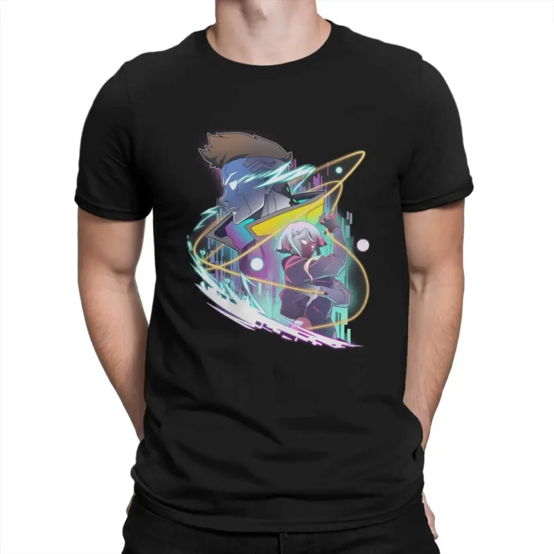 

Men T-Shirt David Martinez Funny 100% Cotton Tees Short Sleeve Japanese anime Edgerunners T Shirts Crewneck Clothes Printed