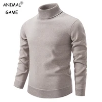 Autumn Men's Turtleneck Sweater Winter Knitting Pullovers Rollneck Warm Men Jumper Loose Solid Color Top 1