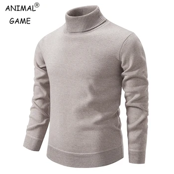 Maglione dolcevita da uomo autunno Pullover lavorato a maglia invernale Maglione da uomo caldo con collo alto Top sciolto in tinta unita 1