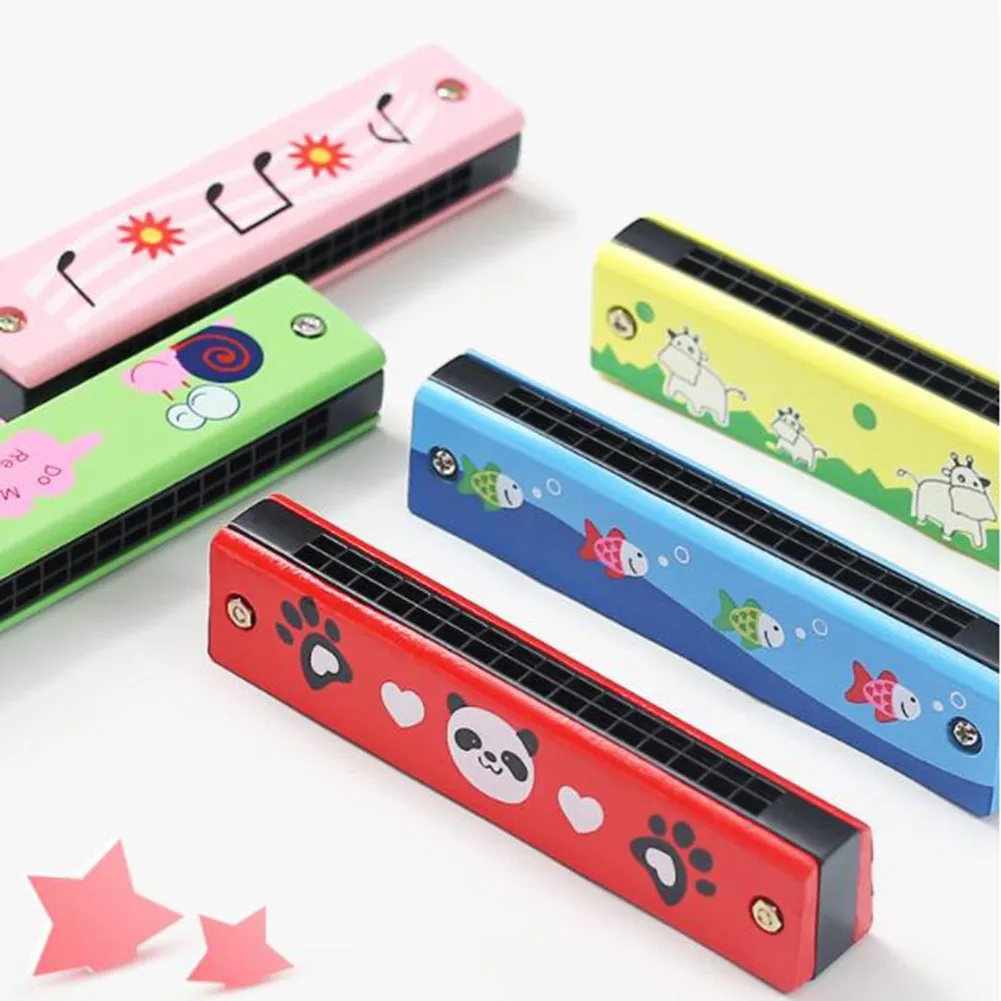 

1pc 16 Holes Cartoon Wooden Harmonica Mouth Organ Kids Music Instrument Educational Replacement Toy Children Gift Universal