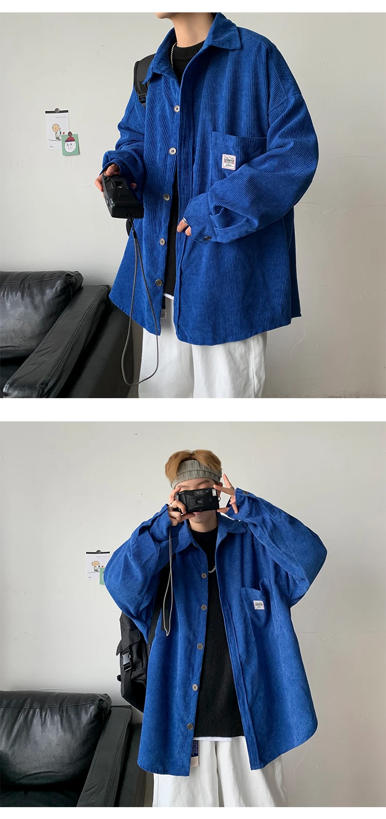 2026 Neue Herren-Cordhemden Lässige Mode Einfarbig Herbst Locker Sitzende Streetwear-Hemden für Männer Japanischer Vintage-Stil Bluse – Detail 20
