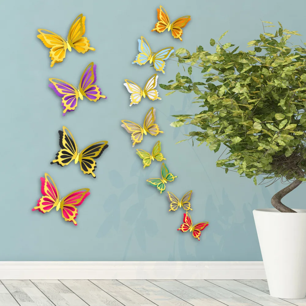 24Pcs3DButterfliesWallStickerEffectMulticolorBeautifulButterfly
