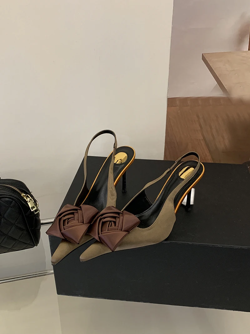 Liyke Fashion Design Satin Square Flower Pointed Toe Slingback Sandals Women Pumps High Heels Party Prom Shoes Stilettos Mujer S3ee79d03cc01420db829ece299fc4994n