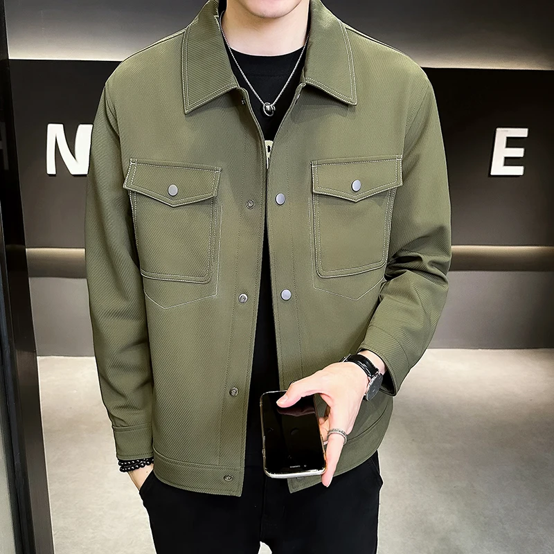 Personalized work jacket, men's spring and autumn fashion, lapel jacket, twill texture fabric, high-quality men's jacket