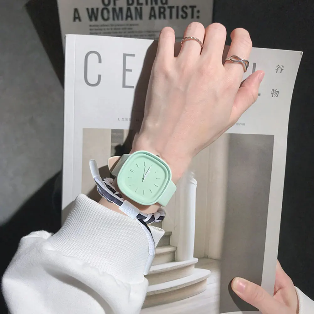 Trendy Multicolored Square Watch with PU Strap