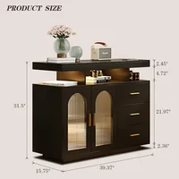 LED Coffee Bar Cabinet Kitchen Storage Cabinet & Sideboard Buffet Cabinets - Shelf Capacity for Dinning Room/Living Room（Black) 2