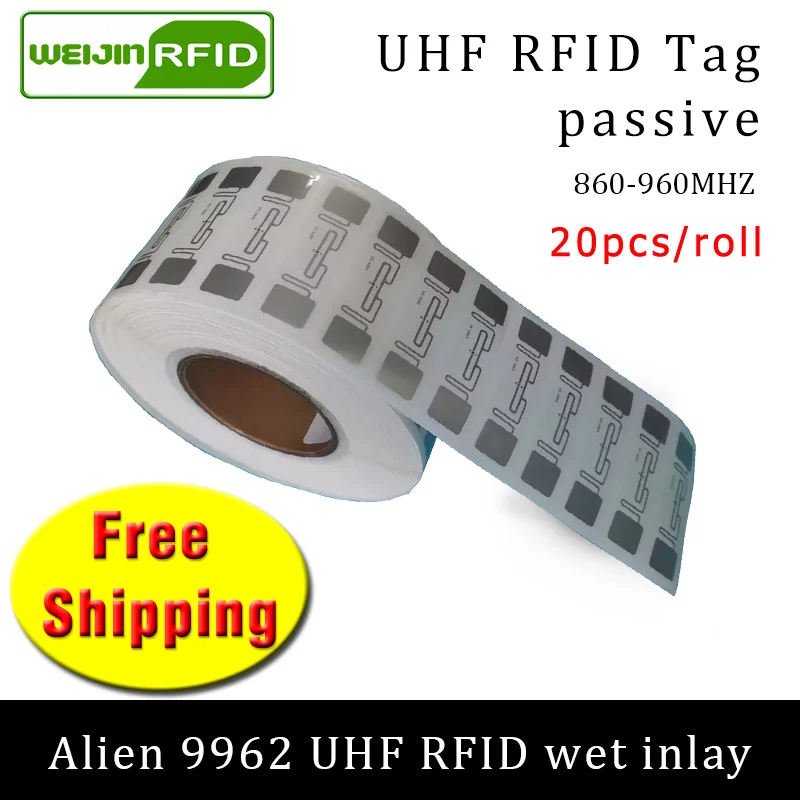 

UHF RFID-метка наклейка Alien 9962 влажная инкрустация 915mhz868mhz 860-960MHZ Higgs9 EPC 6C 20 шт. Бесплатная доставка клейкая Пассивная RFID-метка