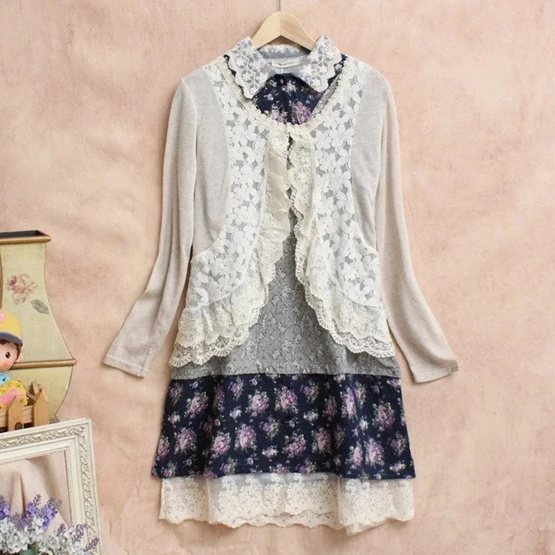 Japanese Sweet Lace Floral Embroidery Shirt for Women, Long Sleeve, Cotton Linen, Cardigan Tops, Kawaii, Cute, Female