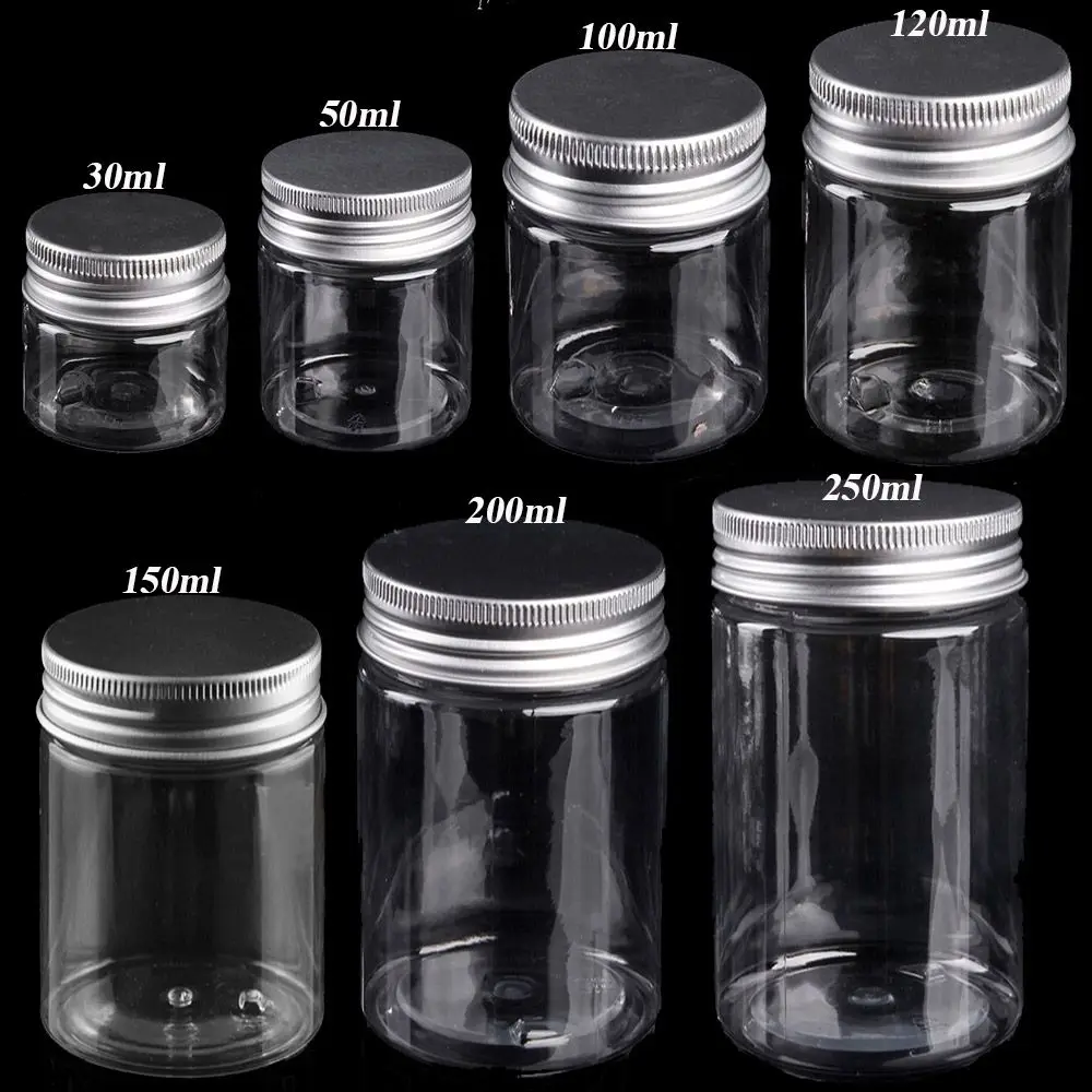1PC 30-250ml Aluminum Cap Cosmetic Tin Pot Lip Balm Jar Oil Wax Transparent Plastic Empty Bottle Home Container Storage Bottles