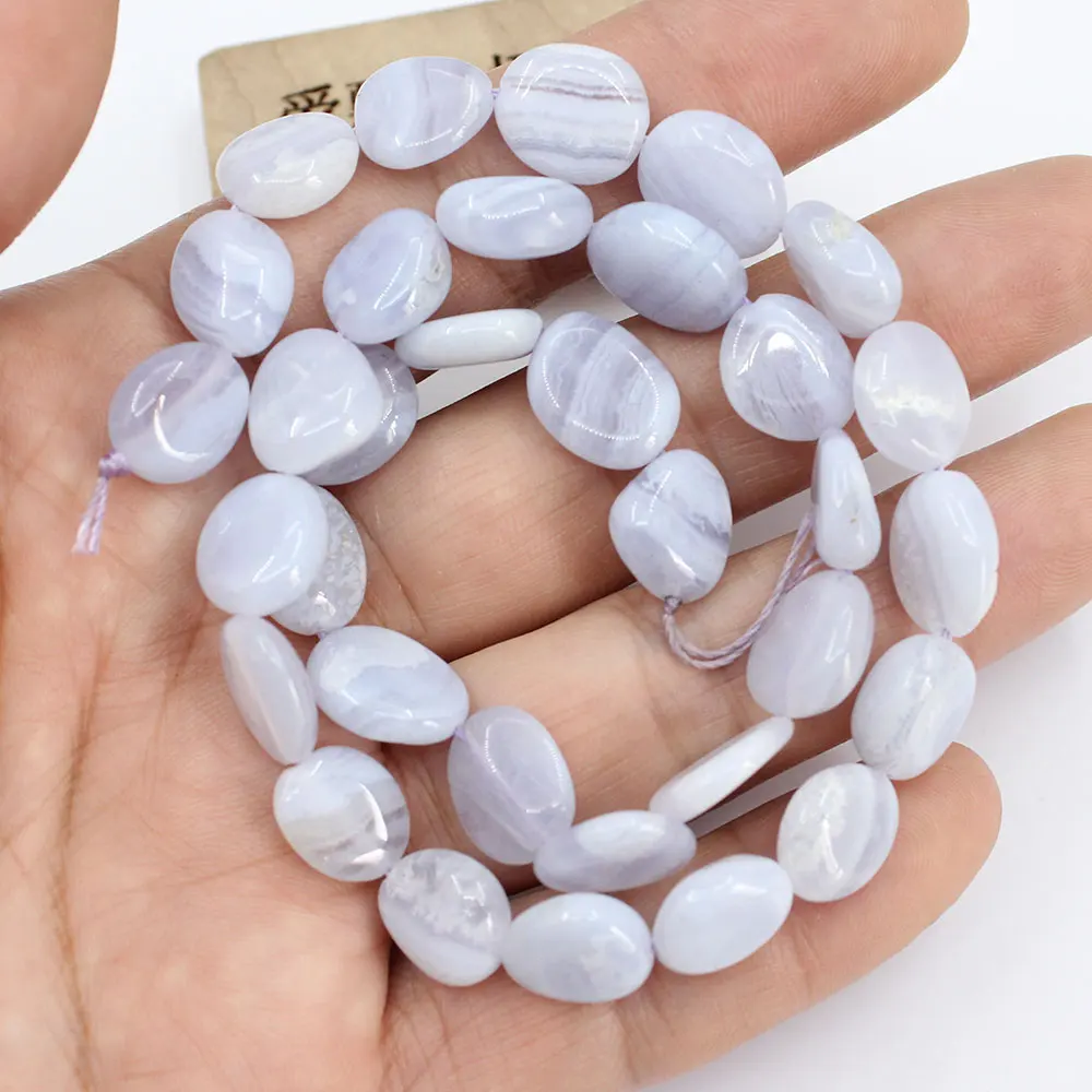 12x14mm Natural Blue Chalcedony Smooth Nugget Freeform Oval Loose Beads 15.5