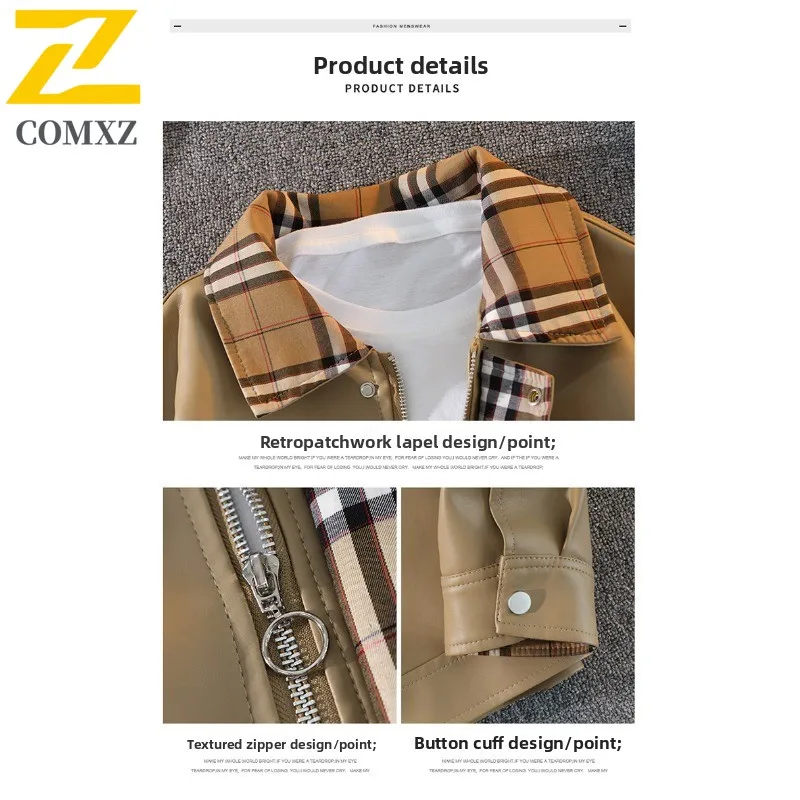 Men American Style PU Jacket  Workwear Coat Lightweight Water-Resistant Windproof Oversized Streetwear Vintage Utility Outerwear