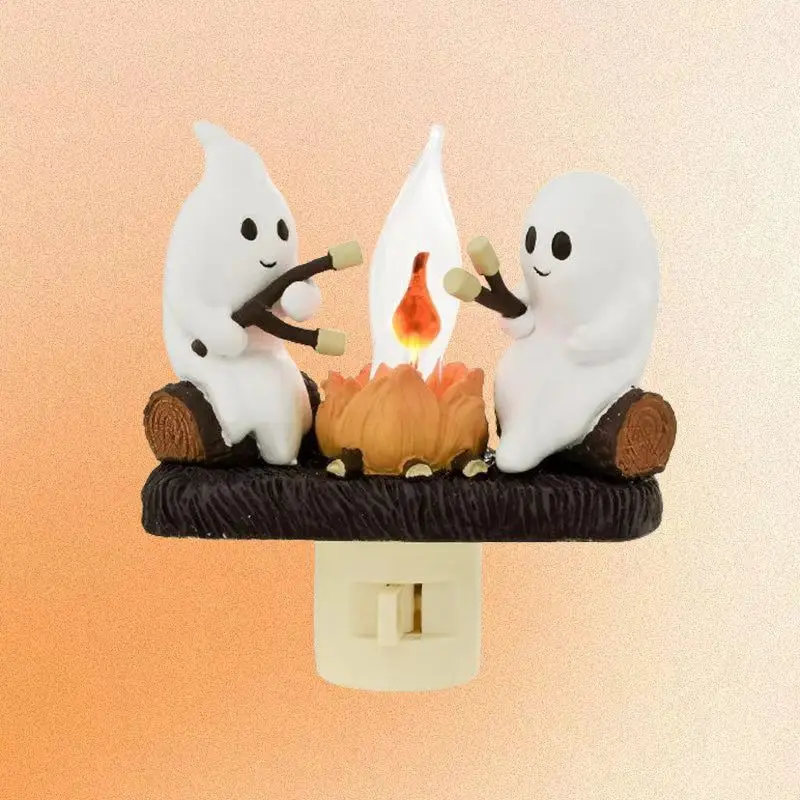 Ghost Campfire Flickering Night Light Indoor Figurine Lamp Resin Wall Campfire Night Light for Home Decoration