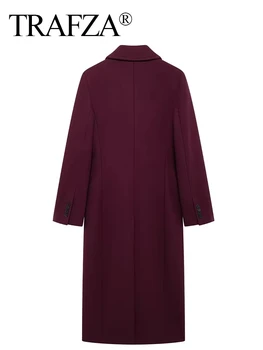 HH الخريف الشتاء المرأة أنيقة النبيذ الأحمر معطف الصوف طويلة الأكمام التلبيب طوق سترة طويلة الإناث موضة شارع العليا أبلى 5