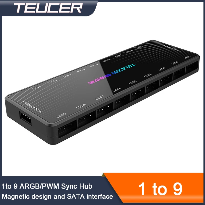 Teucer-pwm e Argb Hub Splitter Adaptador Argb Endereçável Interface Sata Concentrador para Ventilador a Pinos Pinos