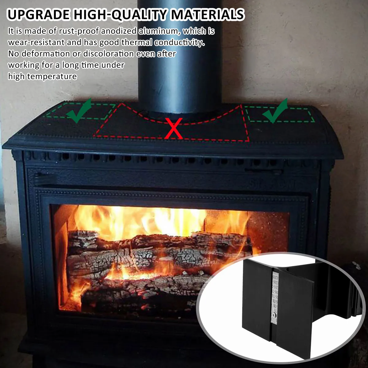 5 Blades Black Fireplace Fan Heat-powered Stove Fan Log Wood Burner Environmental Eco Ecofan Quiet Efficient Heat Distribution