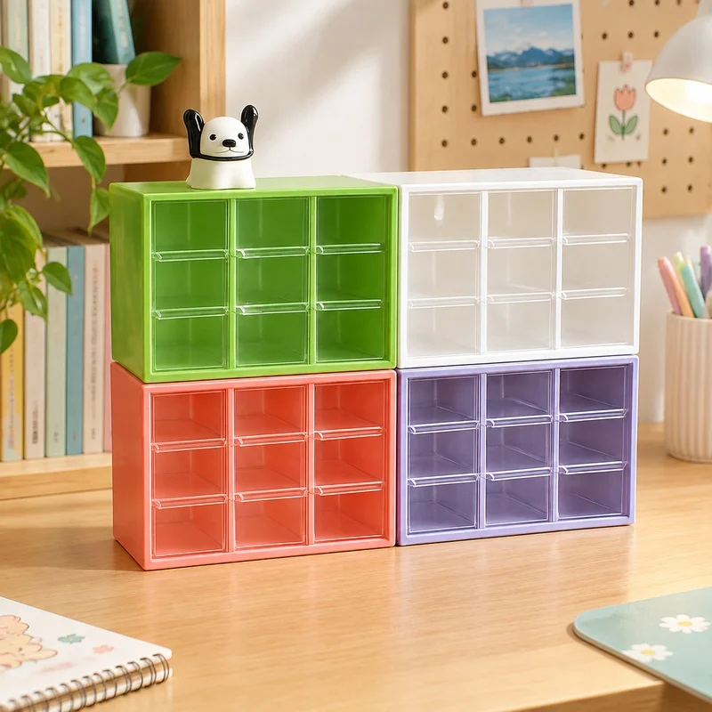 Transparent Desk Organizer with 9 Compartments and Mini Drawers for Optimal Workspace Storage