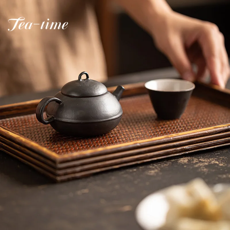 

110ml Zen Powder Yin Black Teapot Boutique Coarse Pottery Pot Household Tea Maker Kettle Green Tea Cafes Accessories Gift Box