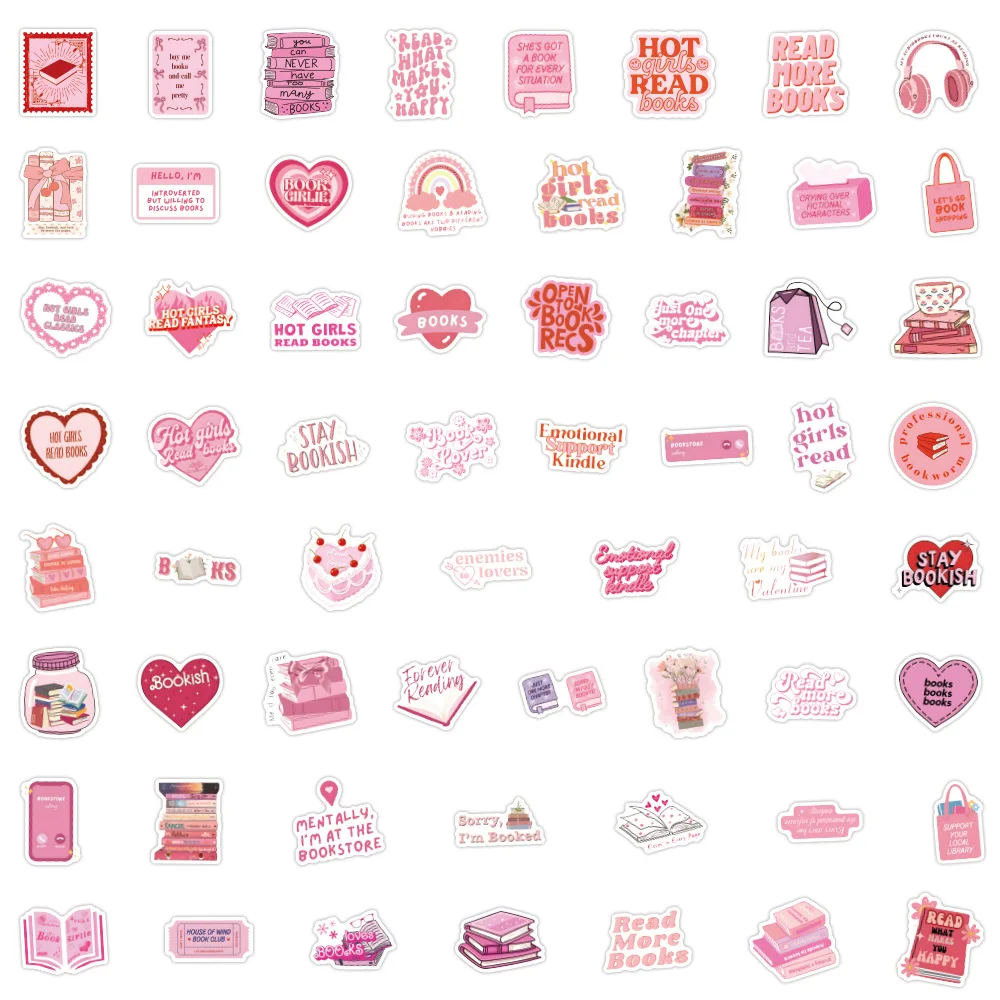 10/60pcs Pink Bookish Reading Book Stickers for Students School Season Gifts Scrapbooking Notebooks DIY Laptop Phone Bottle Kids 4