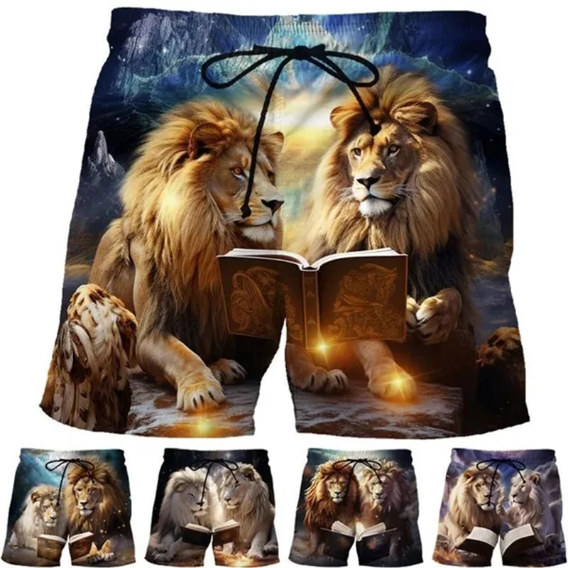 

Summer Male Short Pants Harajuku Fashion Lions 3d Print Men/Women/Boys/Girls Gym Trunks Sportwear Holiday Hawaii Casual Swimsuit