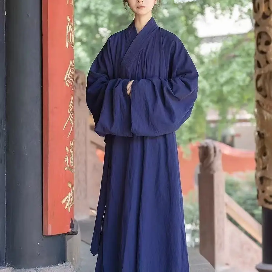 Traditional Natural Cotton Linen Taoist Robe Men Women Tai Chi Layman Costume Vintage Zen Meditation Monk Exercise Chinese Dress