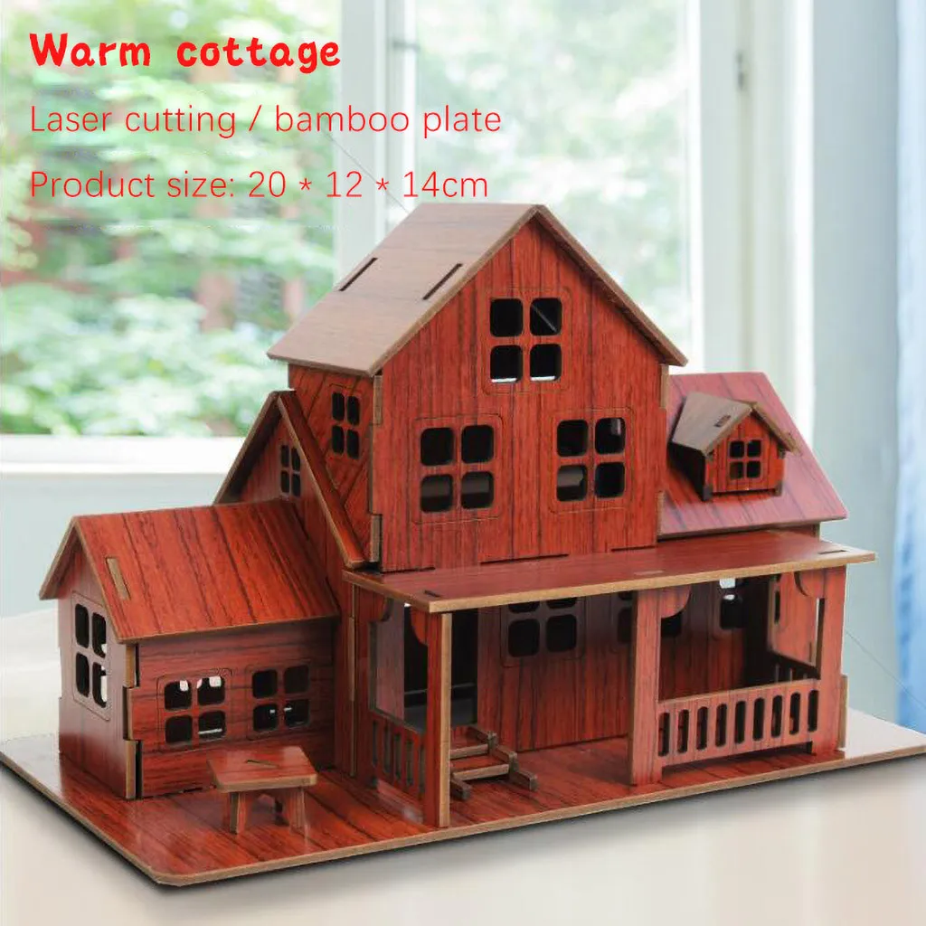3D Wooden Puzzle Jigsaw Architecture DIY House Villa Kids Boy Girl Educational House Paper Puzzle for Children Birthday Present 2