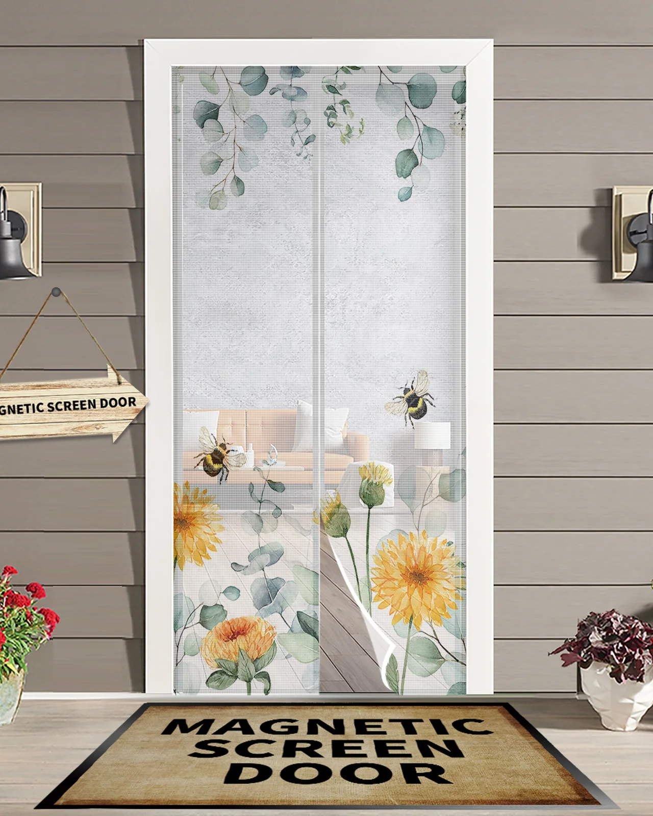

Idyllic Eucalyptus Yellow Dandelion Butterfly Magnetic Door Curtain Living Room Bedroom Home Anti-mosquito Screen Door Curtain