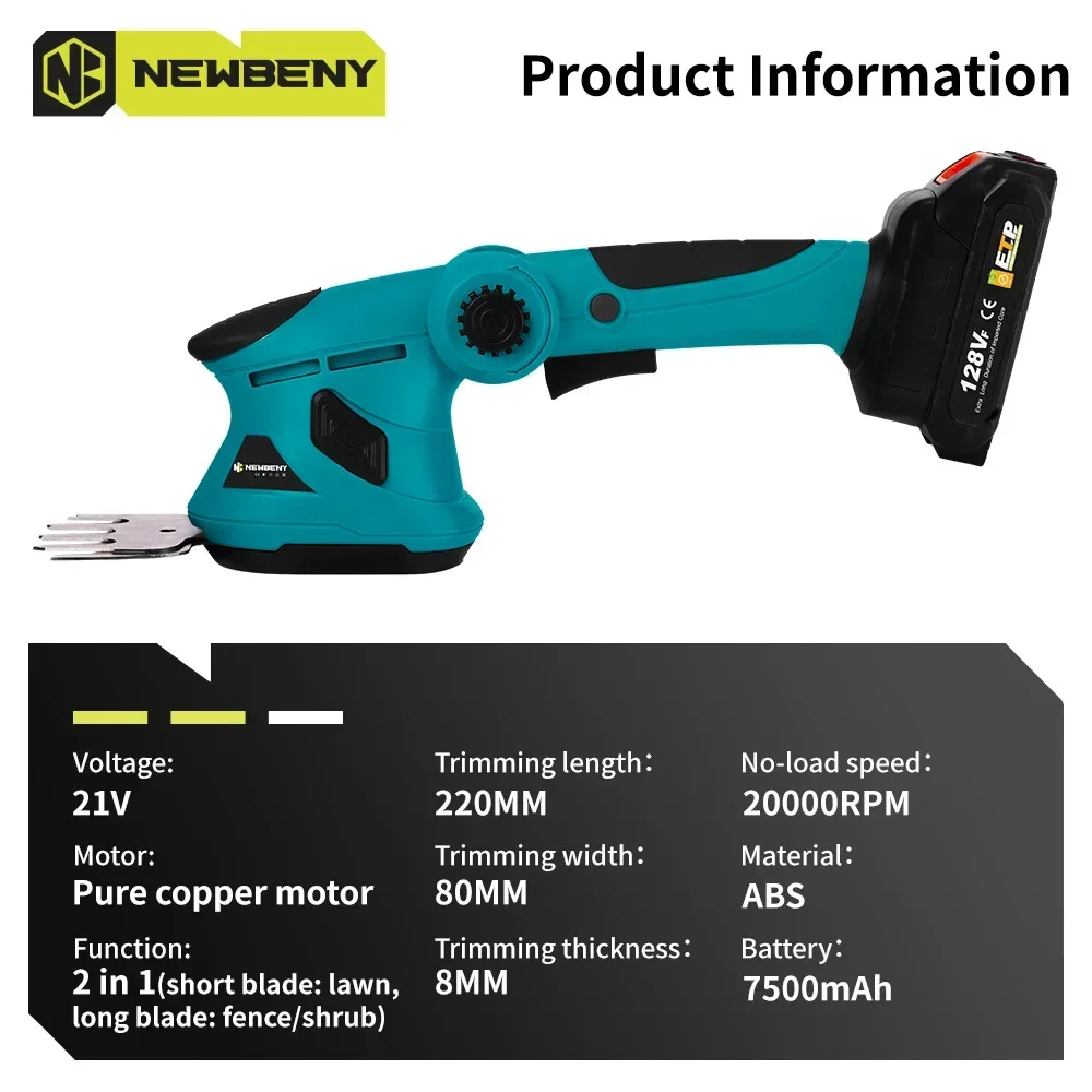 NEWBENY Electric Hedge Trimmer 2 IN 1 Cordless Efficient Household Shrub Weeding Garden Beautify Tool For Makita 18V-21V Battery 2