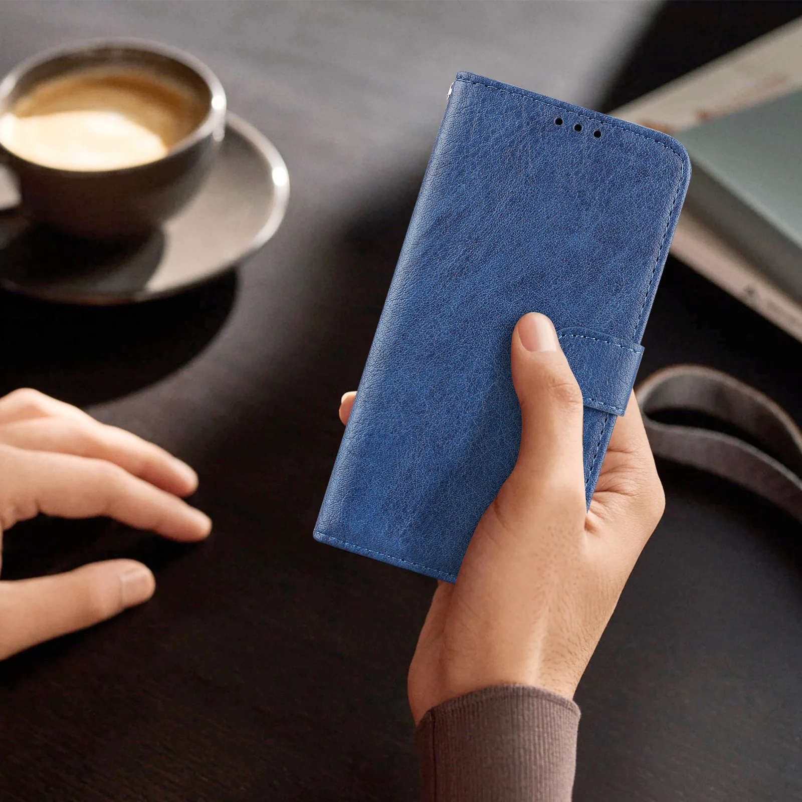Embossed Solid Color Magnetic Flap Leather Wallet Case