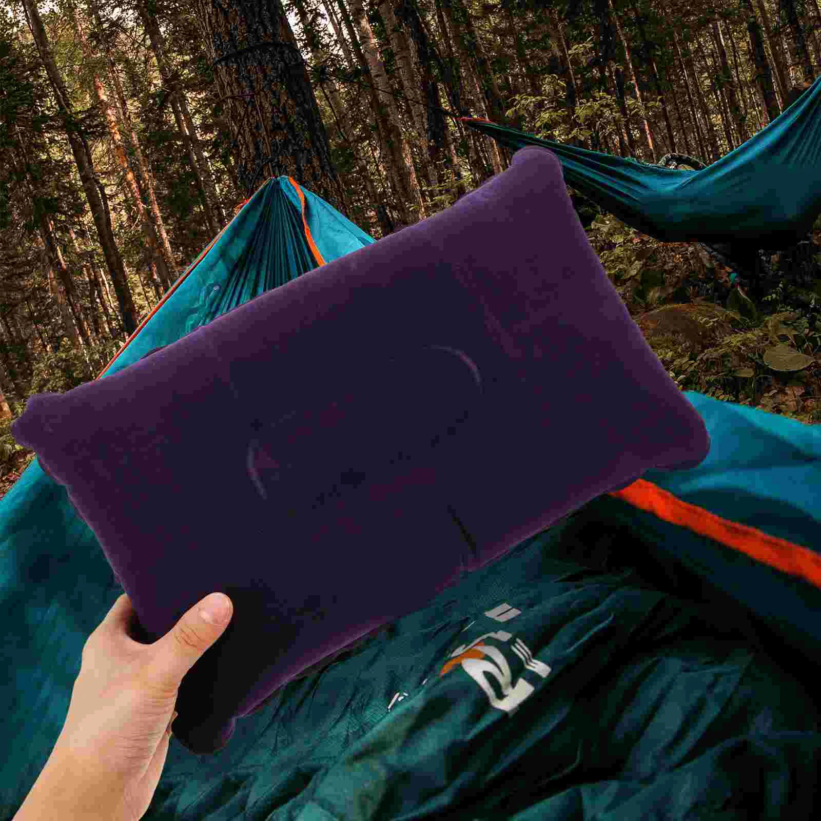 Super-thick Flocking Fabric Inflatable Pillow Portable Travel Pillow for Outdoor Activities (Dark Blue) 5