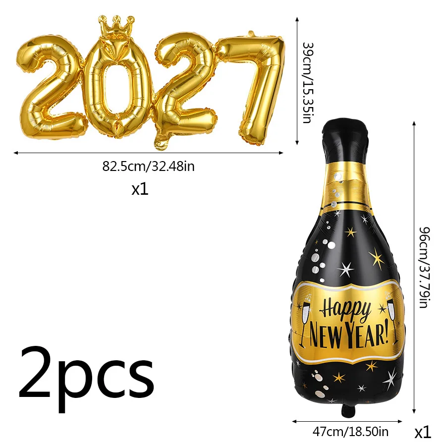 Happy New Year Bottle Balloon & Gold 2027 Foil Balloon Set Bulk New Year balloons