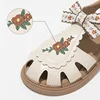 Unishuni Baby Girls Sandal Princess Soft Sole Summer Sandal Child Close Toed Bowknot Beach Shoe with Embroidery Flower Beige 2