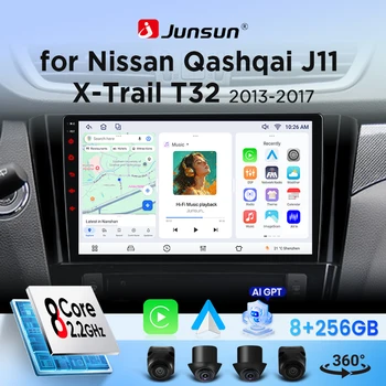 Radio para Auto Junsun para Nissan Qashqai J11 X-Trail 3 2013-2017, CarPlay, Android Auto, FM, RDS, DSP, BT, GPS, Navegador, SWC, Pantalla Táctil HD IPS, Reproductor Multimedia Plug & Play, Llamadas Manos Libres, Unidad Principal con Estilo Original del Auto 1