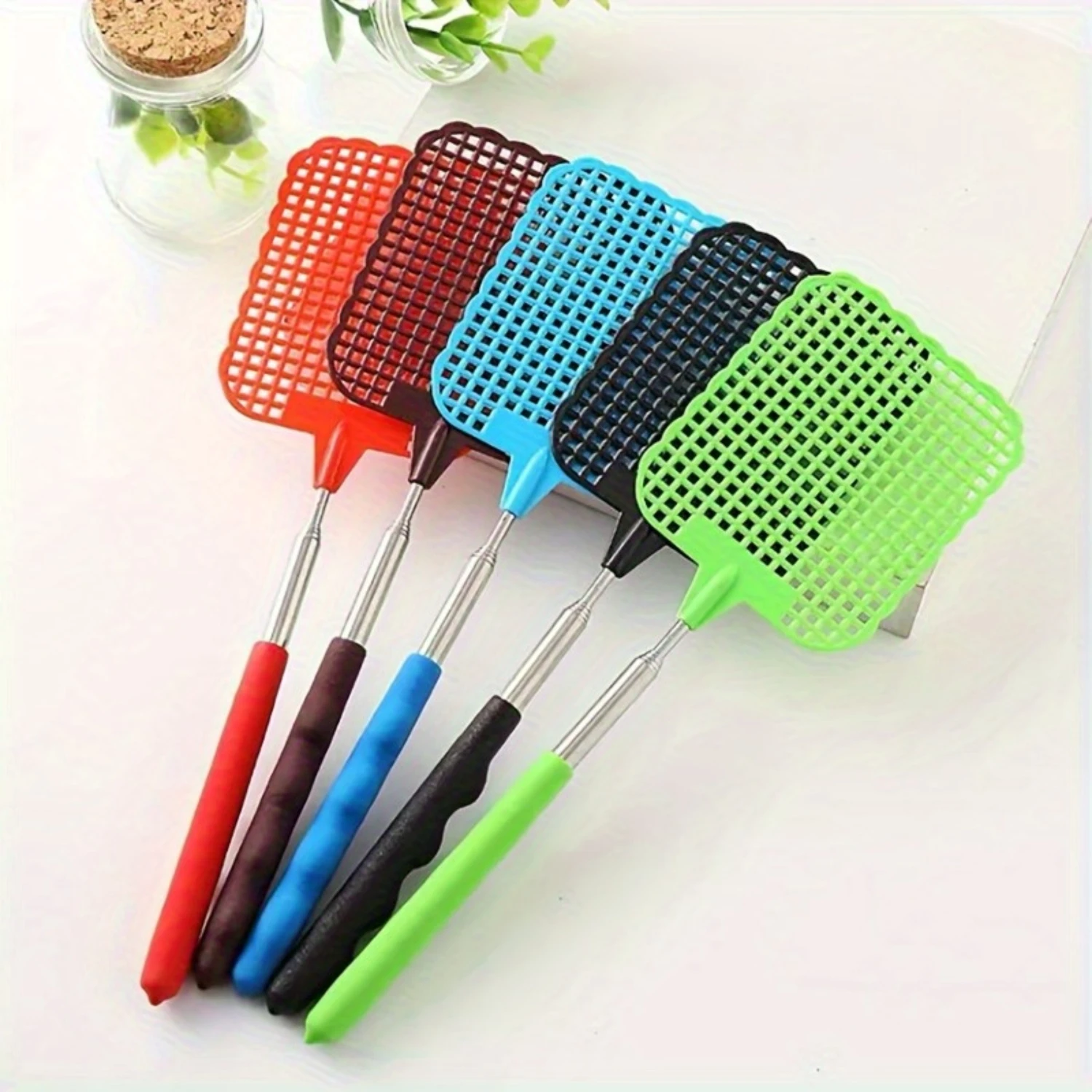 5-Piece Retractable Fly Swatters-Durable, Long Handle For Indoor & Outdoor Use-Manual Mosquito & Insect Killer Essential S